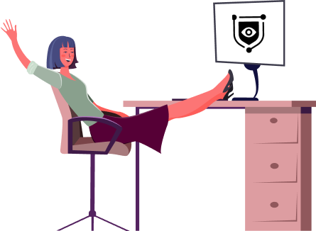 Lady rests back in her chair with her feet up on the desk