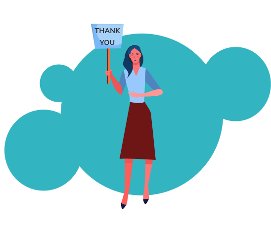 thanks Cartoon of a woman hold a thank you sign