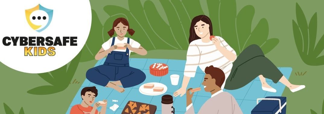 CyberSafeKids cartoon of a family having a picnic together